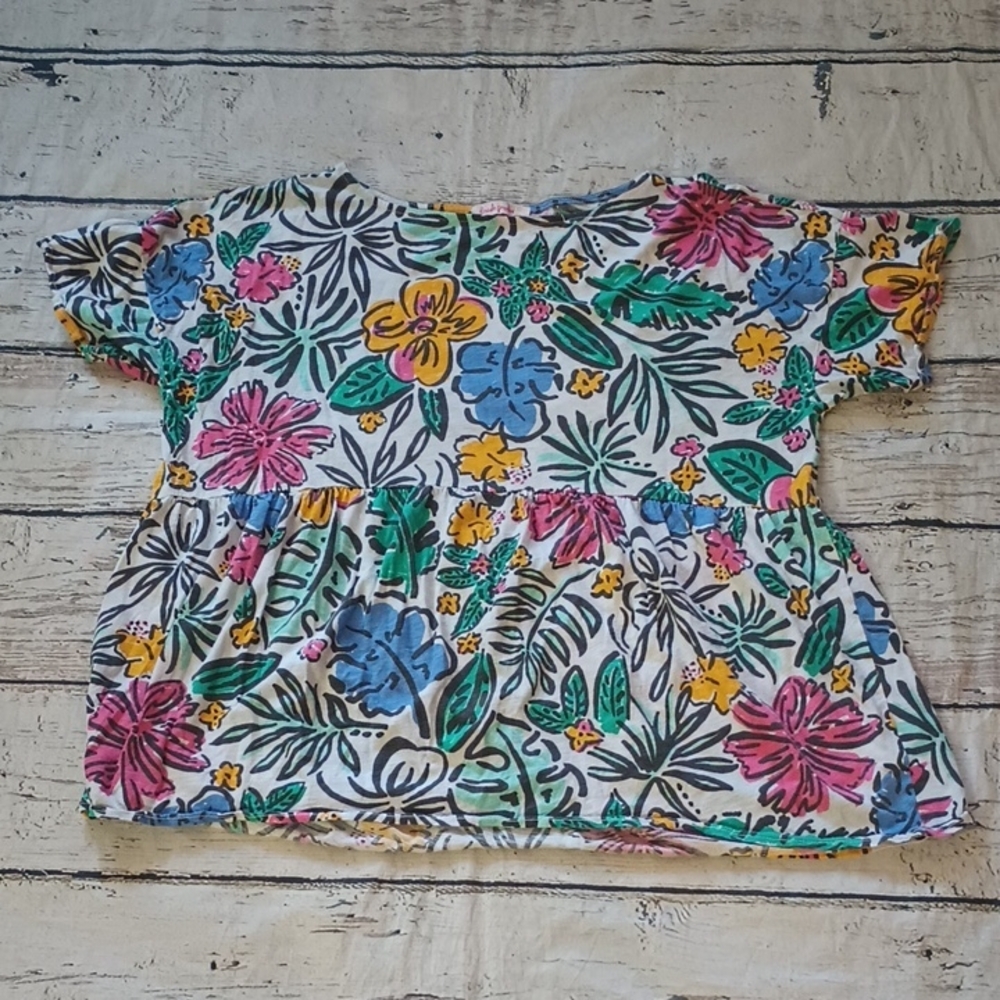 Fresh Produce Black Pink Floral Print Cotton Babydoll Top XS S